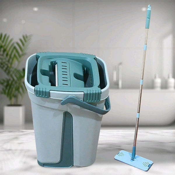 Rotatable 360° Flat Mop and Bucket System for Floor Cleaning with 1 Washable Microfiber Mop Pad