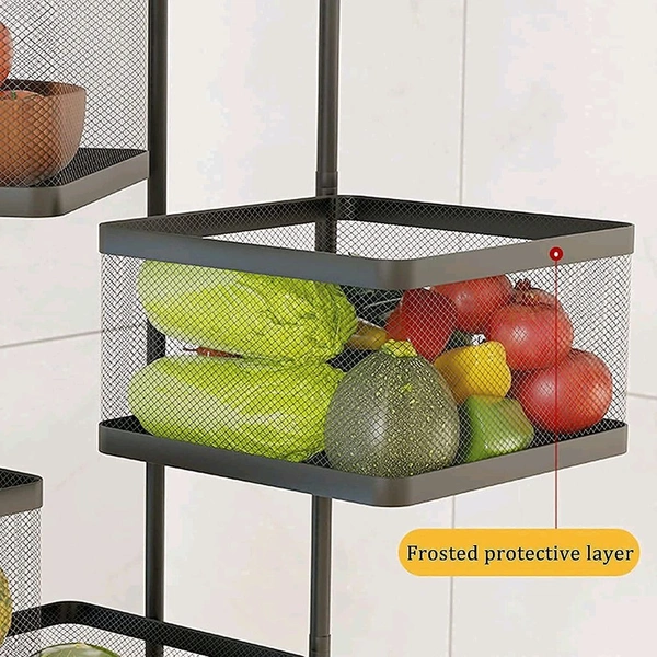 3-Layer Heavy-Duty Metal Kitchen Trolley with Wheels – Square Design Organizer Rack for Fruits, Vegetables & Kitchen Essentials