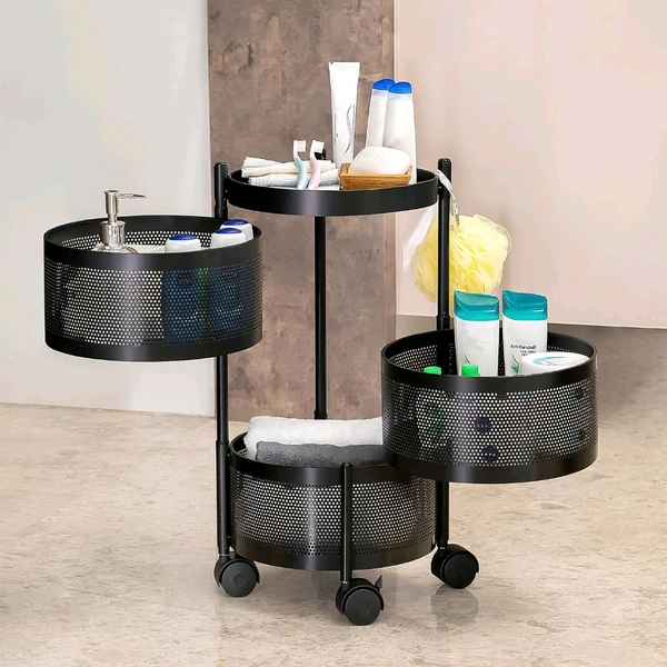 Metal Round High Quality Kitchen Trolley Kitchen Organizer Items and Kitchen Accessories Items for Kitchen Rack Round Design for Fruits & Vegetable Onion Storage Kitchen Trolley with Wheels (4 Layer / 1 Pc)