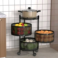 Metal Round High Quality Kitchen Trolley Kitchen Organizer Items and Kitchen Accessories Items for Kitchen Rack Round Design for Fruits & Vegetable Onion Storage Kitchen Trolley with Wheels (4 Layer / 1 Pc)