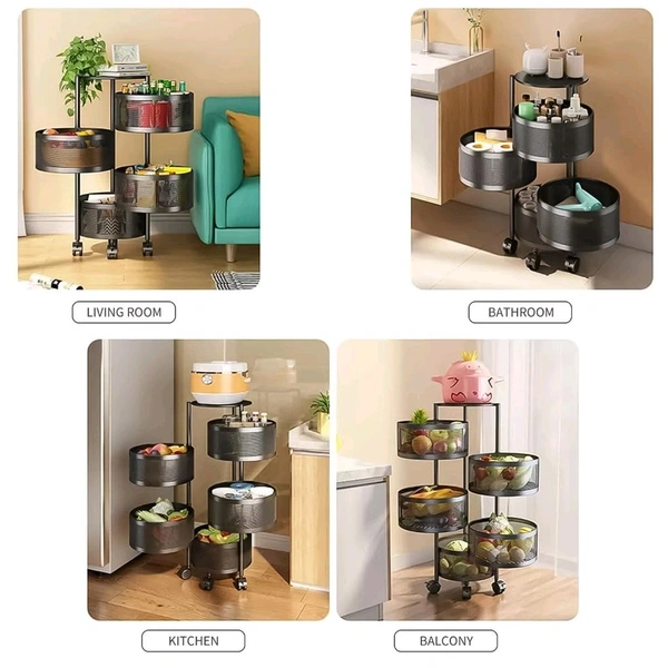 Metal Round High Quality Kitchen Trolley Kitchen Organizer Items and Kitchen Accessories Items for Kitchen Rack Round Design for Fruits & Vegetable Onion Storage Kitchen Trolley with Wheels (4 Layer / 1 Pc)