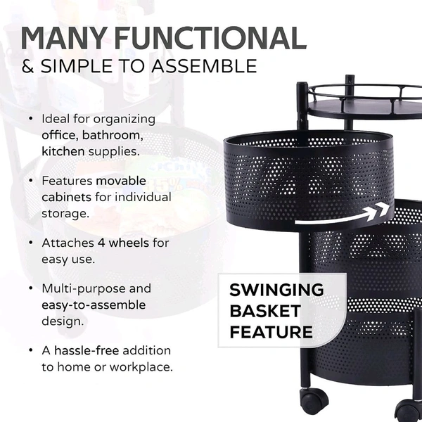 Metal Round High Quality Kitchen Trolley Kitchen Organizer Items and Kitchen Accessories Items for Kitchen Rack Round Design for Fruits & Vegetable Onion Storage Kitchen Trolley with Wheels (4 Layer / 1 Pc)