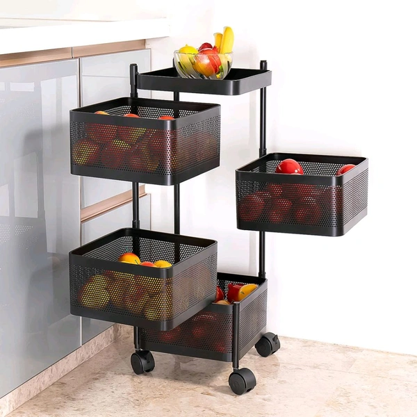 Metal Square High Quality Kitchen Trolley Kitchen Organizer Items and Kitchen Accessories Items for Kitchen Rack Square Design for Fruits & Vegetable Onion Storage Kitchen Trolley with Wheels (4 Layer / 1 Pc)
