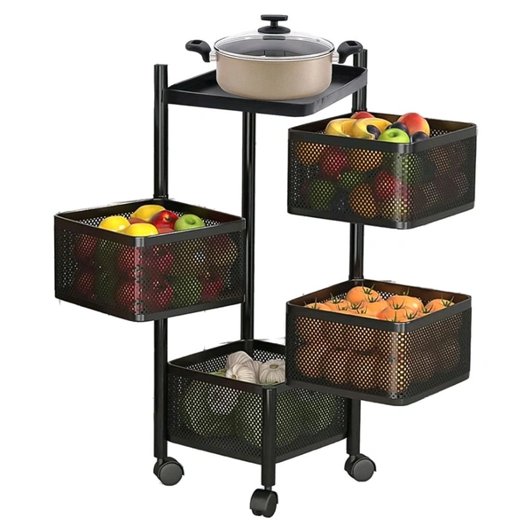 Metal Square High Quality Kitchen Trolley Kitchen Organizer Items and Kitchen Accessories Items for Kitchen Rack Square Design for Fruits & Vegetable Onion Storage Kitchen Trolley with Wheels (4 Layer / 1 Pc)
