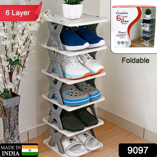Smart Shoe Rack with 6 Layer Shoes Stand Multifunctional Entryway Foldable & Collapsible Door Shoe Rack Free Standing Heavy Duty Plastic Shoe Shelf Storage Organizer Narrow Footwear Home (Mix Color)
