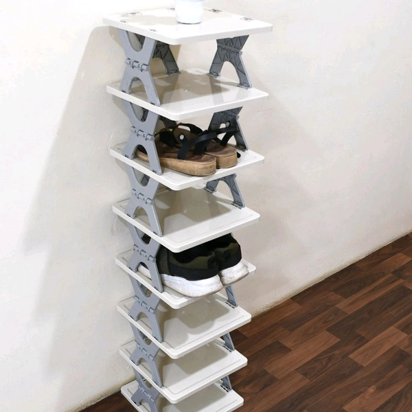 SMART SHOE RACK WITH 8 LAYER SHOES STAND MULTIFUNCTIONAL ENTRYWAY FOLDABLE & COLLAPSIBLE DOOR SHOE RACK FREE STANDING HEAVY DUTY PLASTIC SHOE SHELF STORAGE ORGANIZER NARROW FOOTWEAR HOME
