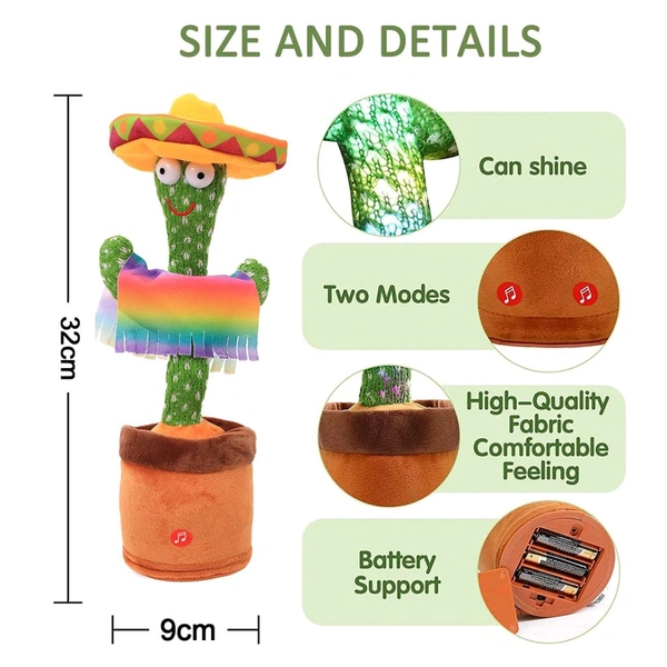 Electronic Dancing Cactus Toy, Electronic Dancing Cactus Toy with Cactus Recording and Repeat Your Words, Lighting, Singing, Cactus Mimicking Toy