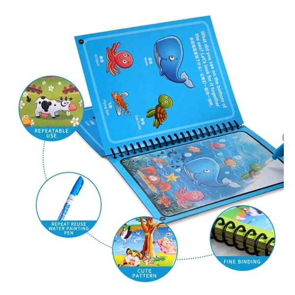 Magic Water Quick Dry Book Water Coloring Book Doodle with Magic Pen Painting Board - Pack Of 1