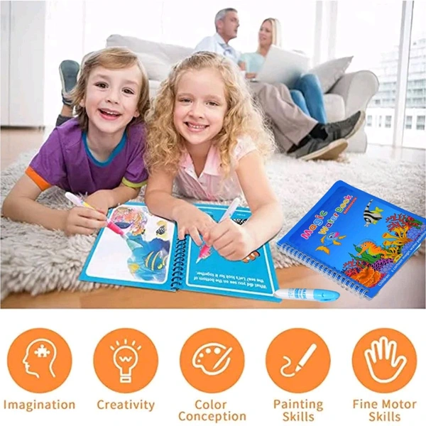 Magic Water Quick Dry Book Water Coloring Book Doodle with Magic Pen Painting Board - Pack Of 1
