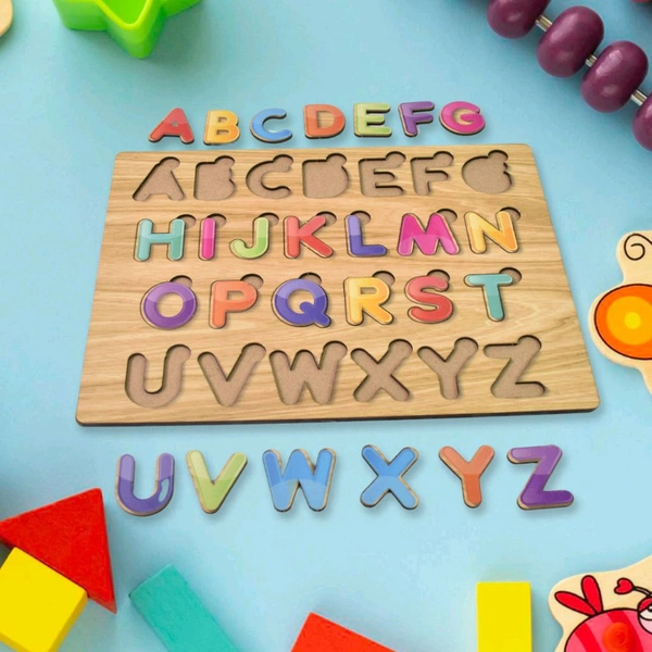 Wooden Puzzle Board ABC Letters Shapes Educational Learning Toys Children's Toddler English Montessori Board Alphabet ABC Letters Preschool Educational Learning Letter Toys (1 Set)