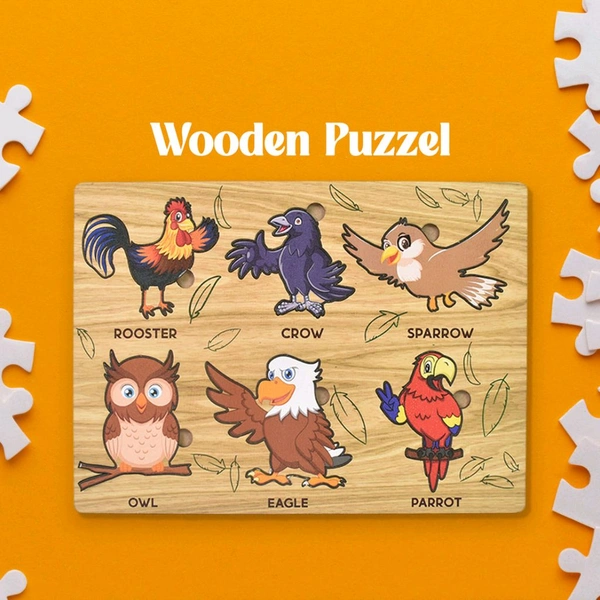 Wooden Puzzle Learning Educational Board of Bird | Different Bird Shape Puzzle Boards and Gift for Toddlers & Kids Puzzle for Early Childhood Development (1 Set / 28×20 Cm)