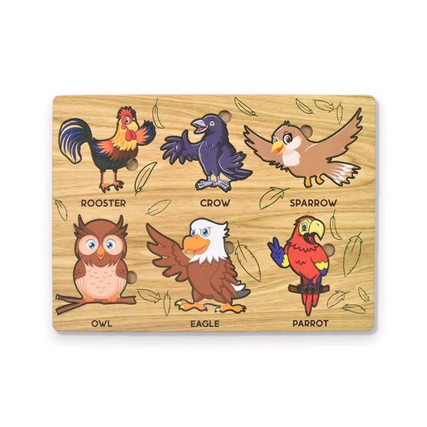 Wooden Puzzle Learning Educational Board of Bird | Different Bird Shape Puzzle Boards and Gift for Toddlers & Kids Puzzle for Early Childhood Development (1 Set / 28×20 Cm)