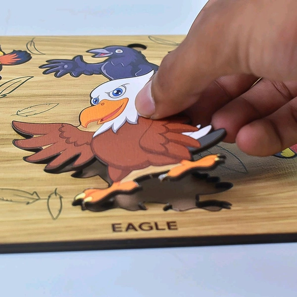 Wooden Puzzle Learning Educational Board of Bird | Different Bird Shape Puzzle Boards and Gift for Toddlers & Kids Puzzle for Early Childhood Development (1 Set / 28×20 Cm)