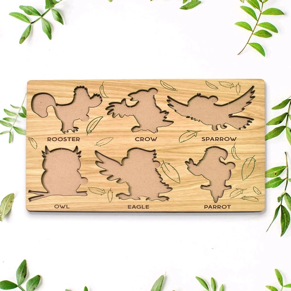Wooden Puzzle Learning Educational Board of Bird | Different Bird Shape Puzzle Boards and Gift for Toddlers & Kids Puzzle for Early Childhood Development (1 Set / 28×20 Cm)