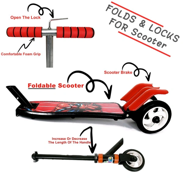 Basic Kids Ride On Leg Push Scooter for Boys and Girls (4 - 8 Years Old Kids) Foldable Scooter Cycle with Height Adjustment for Boys and Girls Multicolor (1 Pc / 3 Wheel) 
