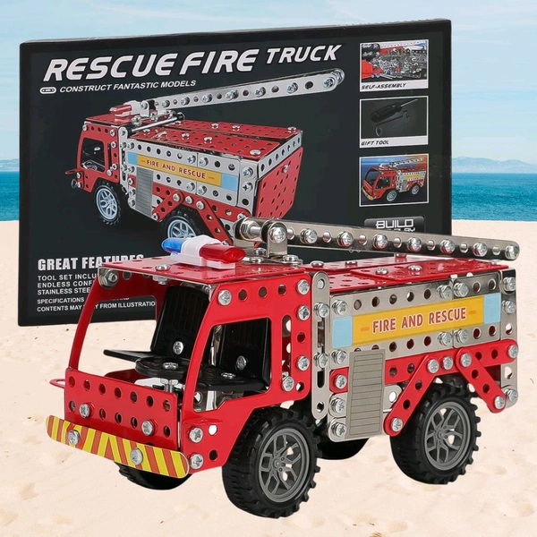 Metal DIY Fire Truck Building Blocks for Kids | Educational & Learning Blocks for Kids | Creative Mechanical Construction Engineering Kit 8+ (Fire Truck / 292pcs of truck tool / 1 Set)
