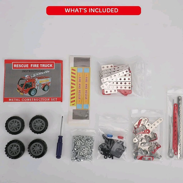 Metal DIY Fire Truck Building Blocks for Kids | Educational & Learning Blocks for Kids | Creative Mechanical Construction Engineering Kit 8+ (Fire Truck / 292pcs of truck tool / 1 Set)
