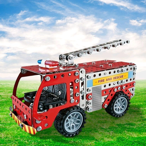 Metal DIY Fire Truck Building Blocks for Kids | Educational & Learning Blocks for Kids | Creative Mechanical Construction Engineering Kit 8+ (Fire Truck / 292pcs of truck tool / 1 Set)
