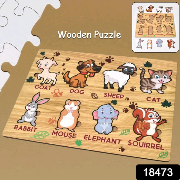 Wooden Puzzle Learning Educational Board of Animal | Different Animal Shape Puzzle Boards and Gift for Toddlers & Kids Puzzle for Early Childhood Development (1 Set / 28×20 Cm)
