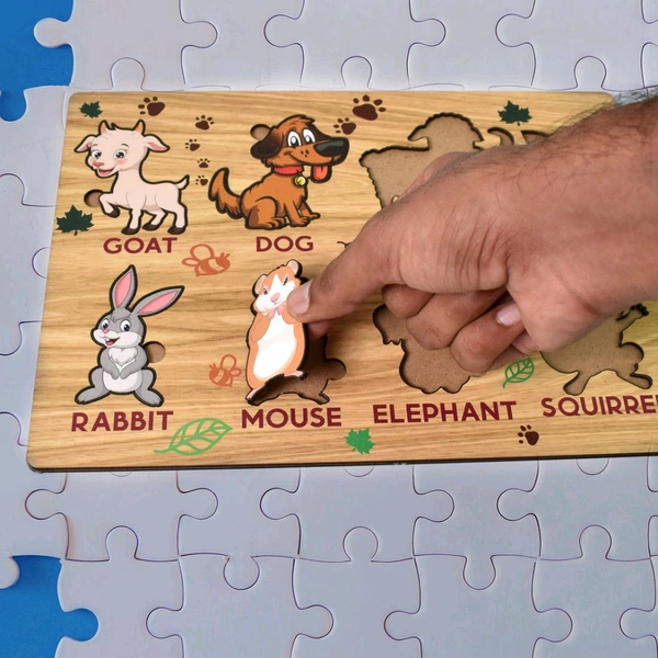 Wooden Puzzle Learning Educational Board of Animal | Different Animal Shape Puzzle Boards and Gift for Toddlers & Kids Puzzle for Early Childhood Development (1 Set / 28×20 Cm)