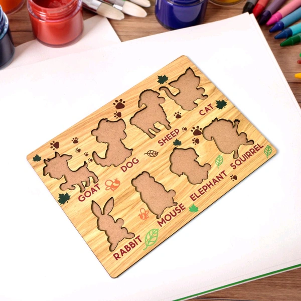 Wooden Puzzle Learning Educational Board of Animal | Different Animal Shape Puzzle Boards and Gift for Toddlers & Kids Puzzle for Early Childhood Development (1 Set / 28×20 Cm)