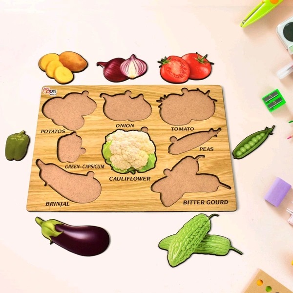 Wooden Puzzle Learning Educational Board of Vegetable | Different Vegetable Shape Puzzle Boards and Gift for Toddlers & Kids Puzzle for Early Childhood Development 