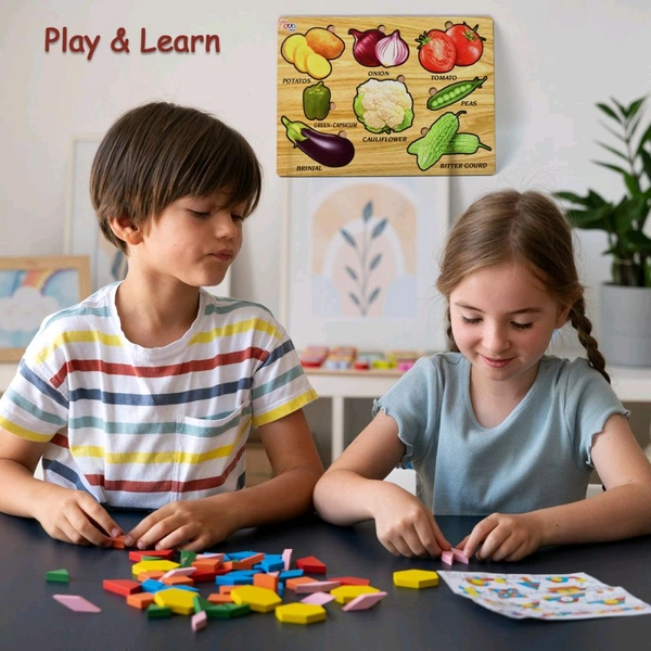 Wooden Puzzle Learning Educational Board of Vegetable | Different Vegetable Shape Puzzle Boards and Gift for Toddlers & Kids Puzzle for Early Childhood Development 