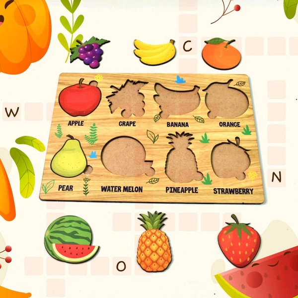 Wooden Puzzle Learning Educational Board of Fruits | Different Fruits Shape Puzzle Boards and Gift for Toddlers & Kids Puzzle for Early Childhood Development