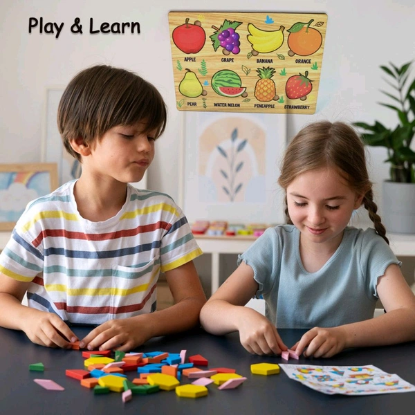 Wooden Puzzle Learning Educational Board of Fruits | Different Fruits Shape Puzzle Boards and Gift for Toddlers & Kids Puzzle for Early Childhood Development