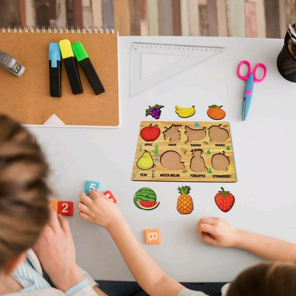 Wooden Puzzle Learning Educational Board of Fruits | Different Fruits Shape Puzzle Boards and Gift for Toddlers & Kids Puzzle for Early Childhood Development