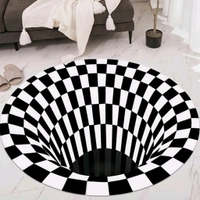 3D Space Round Carpet, Checkered Vortex Optical Illusions Non Slip Area Rug -Slip Floor Mat Non-Woven Doormat, for Living Dinning Room Bedroom Kitchen, 3D Vortex Rug Visual Illusion Rug Anti-Skid Area Dining Room Mat