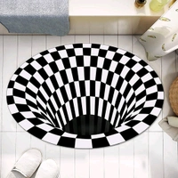 3D Space Round Carpet, Checkered Vortex Optical Illusions Non Slip Area Rug -Slip Floor Mat Non-Woven Doormat, for Living Dinning Room Bedroom Kitchen, 3D Vortex Rug Visual Illusion Rug Anti-Skid Area Dining Room Mat