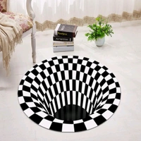 3D Space Round Carpet, Checkered Vortex Optical Illusions Non Slip Area Rug -Slip Floor Mat Non-Woven Doormat, for Living Dinning Room Bedroom Kitchen, 3D Vortex Rug Visual Illusion Rug Anti-Skid Area Dining Room Mat