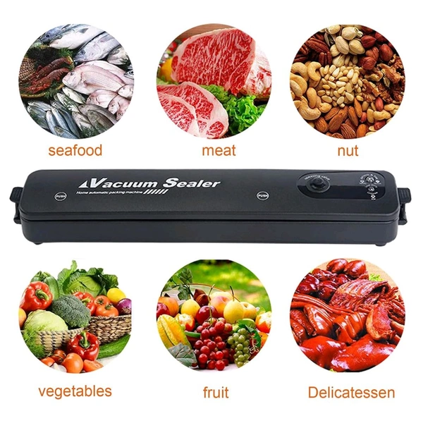 Vacuum Sealer Machine With 10 Pcs Bag, Automatic Hands-Free Air Sealing Machine, Smart 60Kpa Vacuum Sealer with Cutter Food Sealer for Food Preservation Convenient Storage Dry & Moist Food Modes (1 Set)
