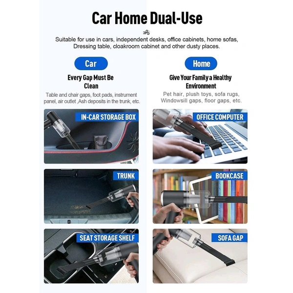  Vacuum Cleaner Dust Collection 2 in 1 Car Vacuum Cleaner 120W High-Power Handheld Wireless Vacuum Cleaner Home Car Dual-use Portable USB Rechargeable