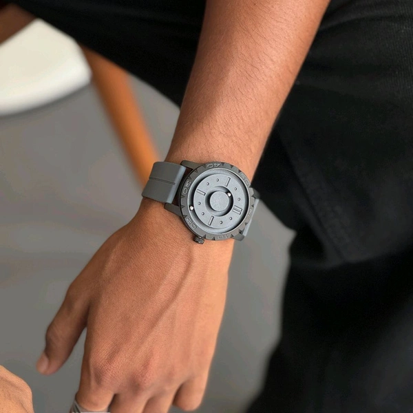 Minimalist Magnetic Ball Watch – Modern Design Watch, Rubber Strap, Round Dial, Battery Powered 
 - Gray