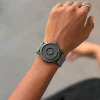 Minimalist Magnetic Ball Watch – Modern Design Watch, Rubber Strap, Round Dial, Battery Powered 
 - Gray