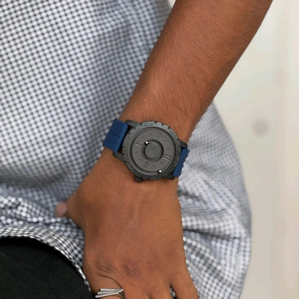 Minimalist Magnetic Ball Watch – Modern Design Watch, Rubber Strap, Round Dial, Battery Powered 
 - Blue