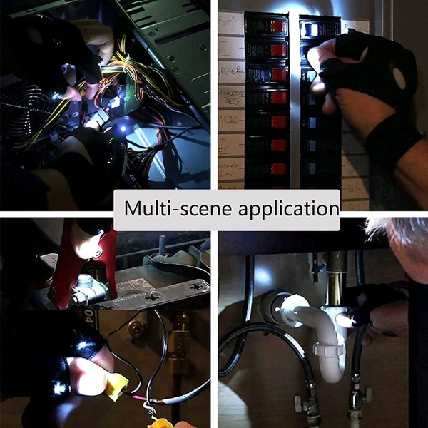 LED Flashlight Gloves Gifts for Men Light Fingerless Outdoor Fishing Gloves Tool Gadgets Gifts for Repairing Working