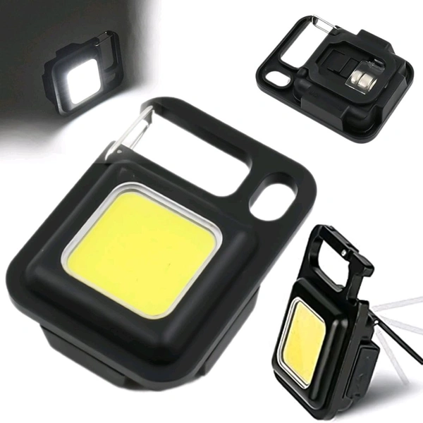 LED Battery Operated Keychain Flashlight Small Work Light with Folding Bracket Bottle Opener for Camping, Hiking, Emergency, COB Light (1 Pc)
