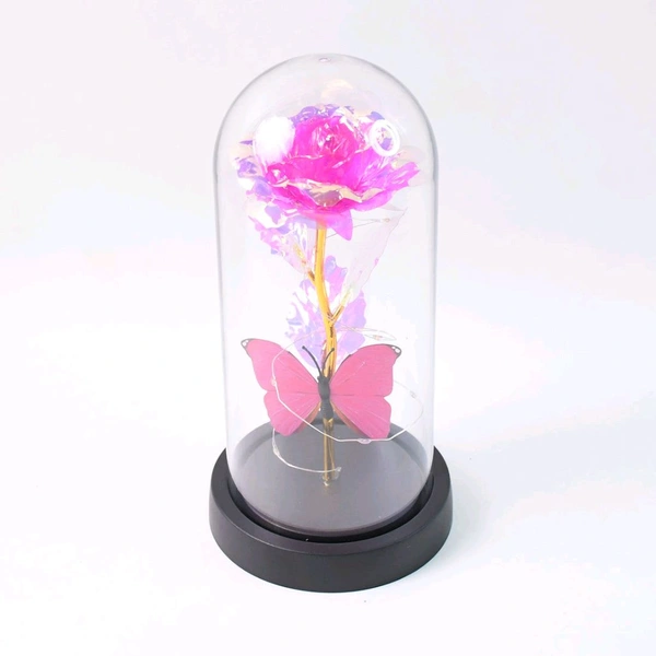 LED Decorative Rose with Butterfly in Transparent Plastic Dome – Battery-Operated Romantic Light Display with Warm Fairy Lights – Gift for Valentine's Day, Anniversary, Birthday & Home Decor