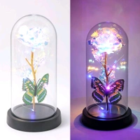 LED Light-Up Eternal Rose with Butterfly in Transparent Dome – Romantic Decorative Glass Dome Flower with Fairy Lights – Ideal Gift for Valentine’s Day, Anniversaries & Home Décor 3 AAA Battery Operated