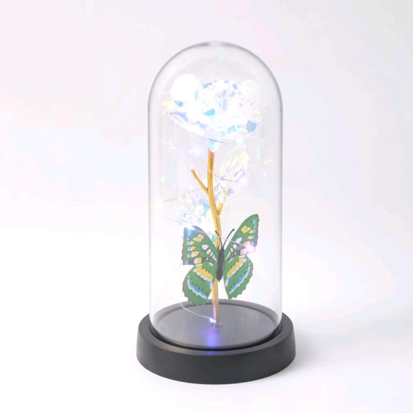 LED Light-Up Eternal Rose with Butterfly in Transparent Dome – Romantic Decorative Glass Dome Flower with Fairy Lights – Ideal Gift for Valentine’s Day, Anniversaries & Home Décor 3 AAA Battery Operated
