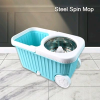 Apex Magic 360° Spin Mop Cleaning System with Stainless Steel Spinner, Heavy-Duty Wheels, Drain Spout, Telescopic Handle & Twin Mop Heads – Premium Bucket Mop Set for Effortless Home and Floor Cleaning