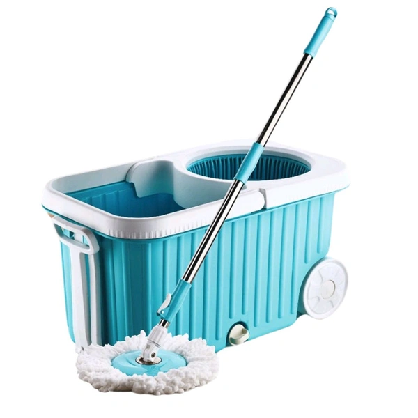 Apex Magic 360° Spin Mop Cleaning System with Stainless Steel Spinner, Heavy-Duty Wheels, Drain Spout, Telescopic Handle & Twin Mop Heads – Premium Bucket Mop Set for Effortless Home and Floor Cleaning