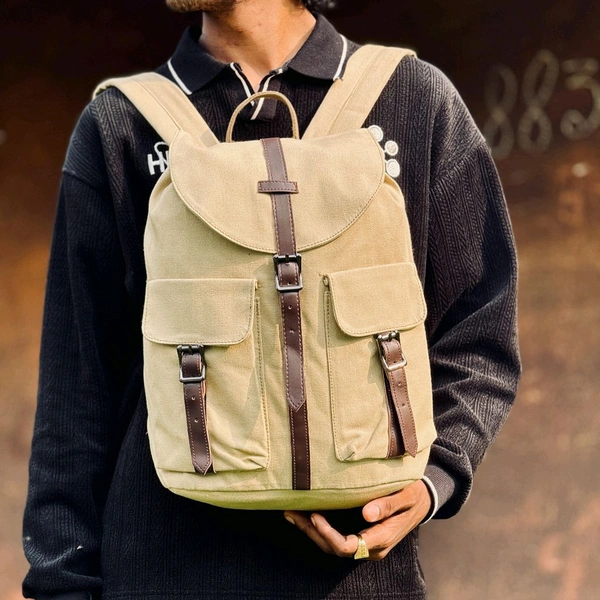Backpack Canvas Backpack Casual School Book Bug Women And Men Laptop Travel Rack Sack College Shoulder Bag Lightweight Large Capacity - Yellowish-Beige