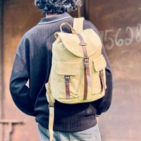 Backpack Canvas Backpack Casual School Book Bug Women And Men Laptop Travel Rack Sack College Shoulder Bag Lightweight Large Capacity - Yellowish-Beige
