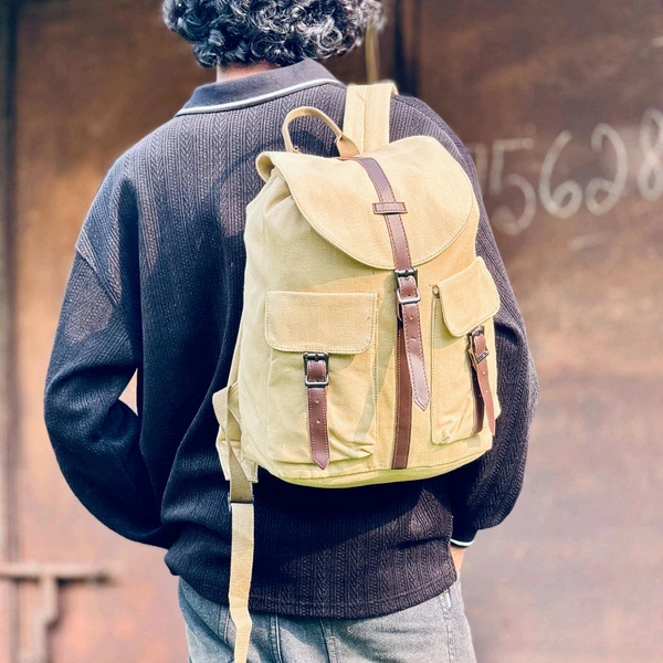 Backpack Canvas Backpack Casual School Book Bug Women And Men Laptop Travel Rack Sack College Shoulder Bag Lightweight Large Capacity - Yellowish-Beige