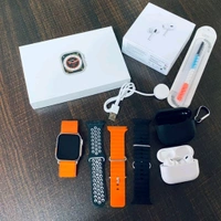 Trending Combo Offer | Series Smartwatch, Wireless Buds, 4 Straps, Cable Protector, Silicone Buds Case