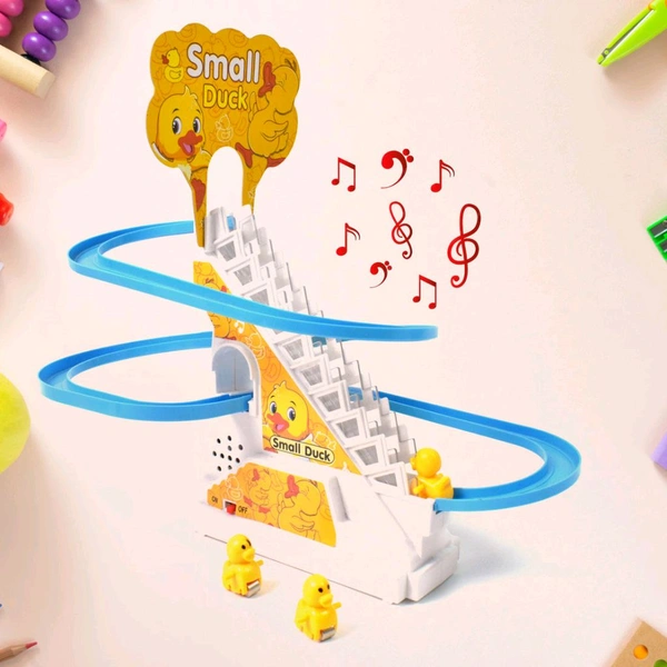 Ducks Climb Stairs Toy Roller Coaster, Electric Duck Chasing Race Track Set, Fun Duck Stair Climbing Toy with Flashing Lights Music and 3 Ducks, Small Ducks Climbing Toys